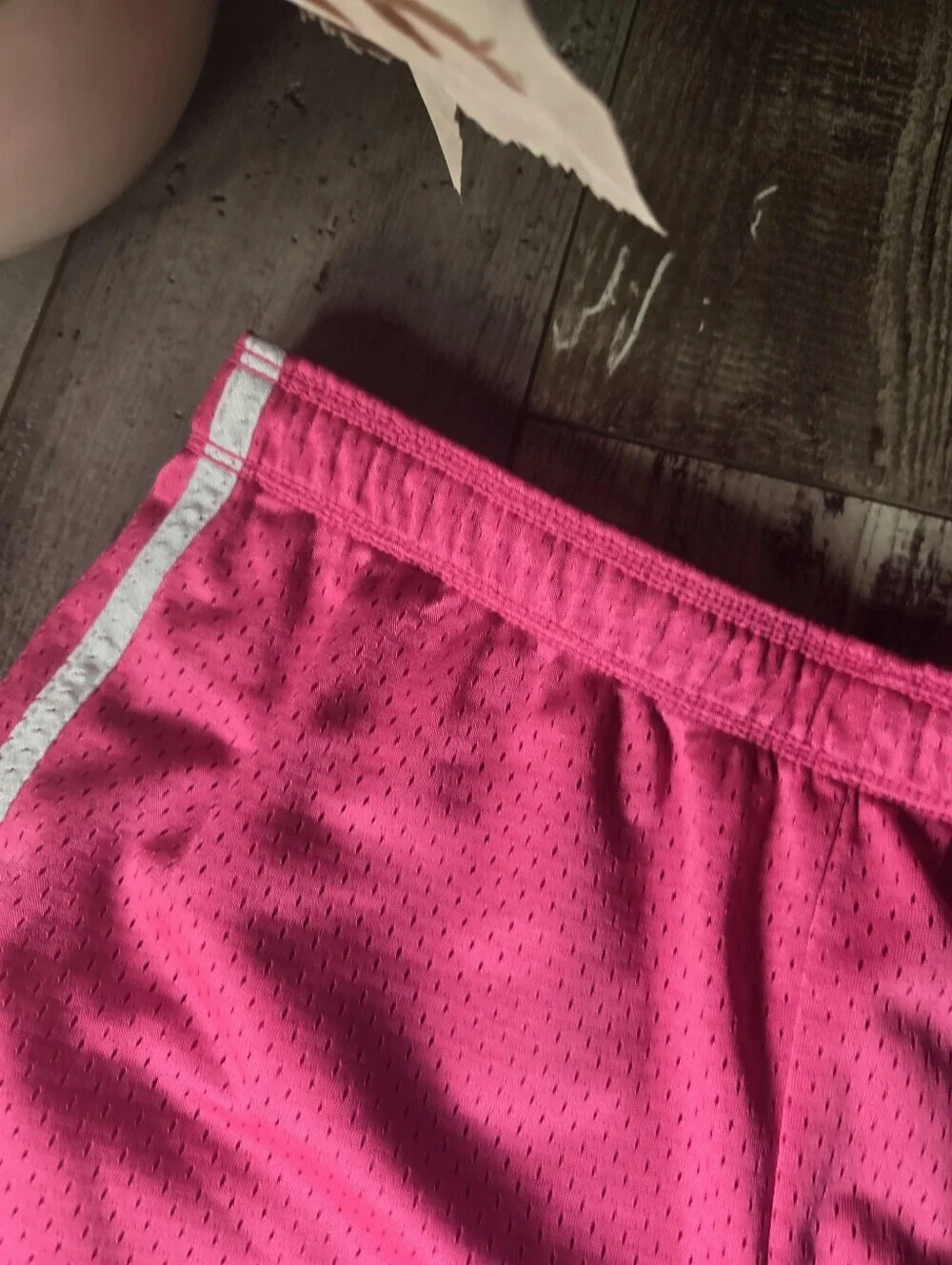 Justice Girls Pink Athletic Mesh Shorts with White Contrast Trim Size 16